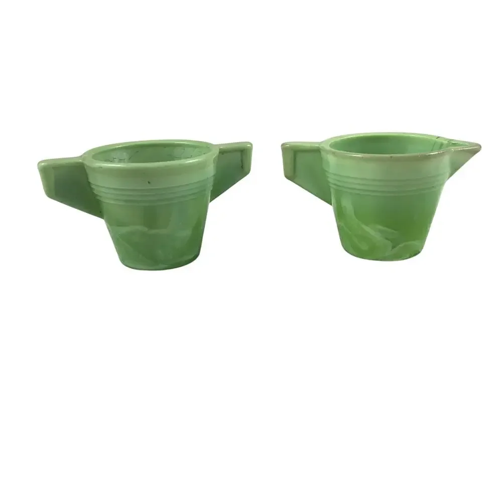Jade Toy Tea Set Creamer Sugar Bowl Chiquita Green Glass 1930s J. Pressman